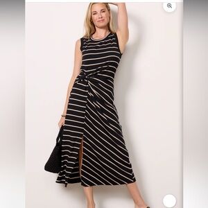Evereve Gemma White Striped Midi Dress